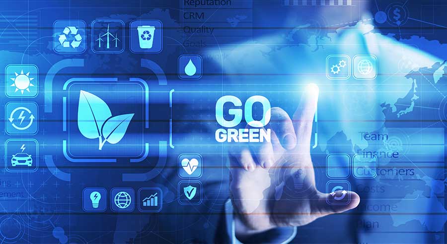 Digitales Interface "Go Green" Nachhaltigkeitstechnologie.