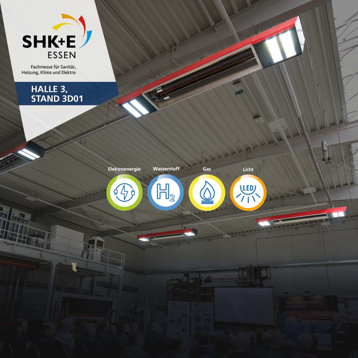 Fachmesse SHK+ Essen, Energiesymbole, Zuhörerschaft.