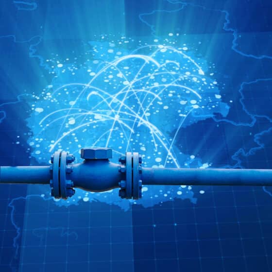 Water pipe in front of a global network background