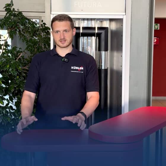 Man standing at reception in company lobby