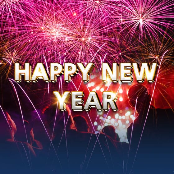 Fireworks and 'Happy New Year' lettering