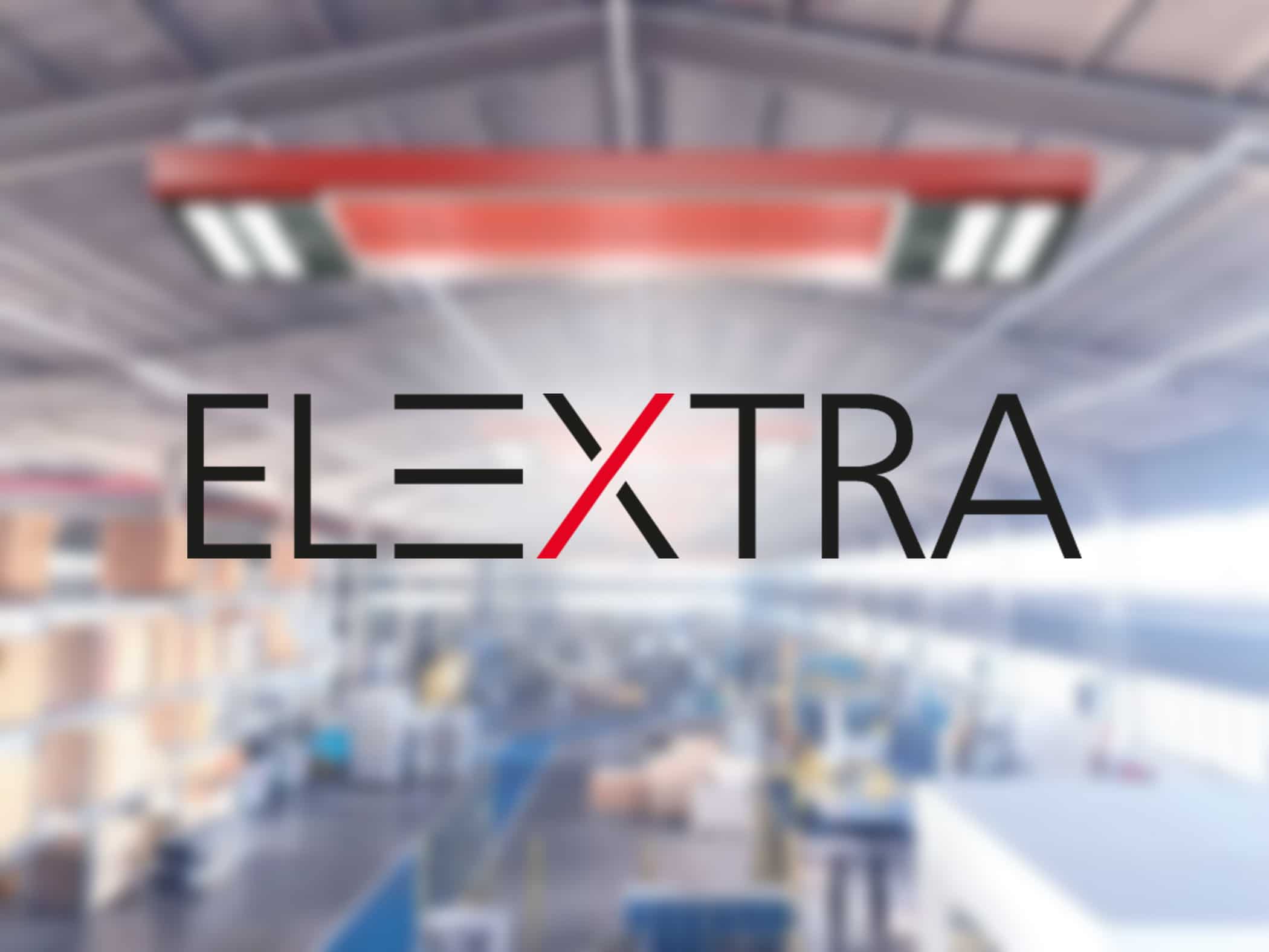 EleXtra-logo sumealla tehdastaustalla