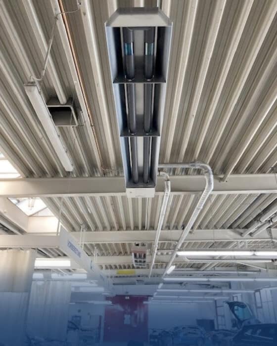 Industrial lamp on a ceiling in a workshop