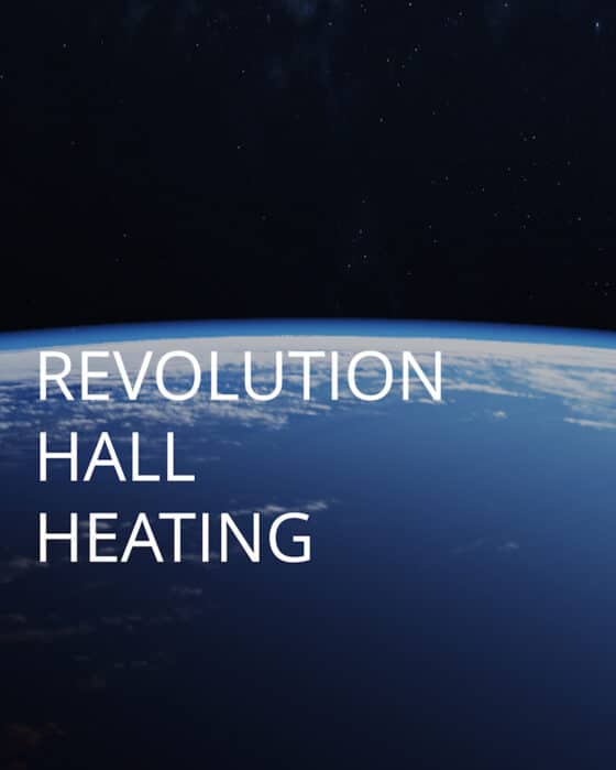 Earth view with text 'Revolution Hall Heating'