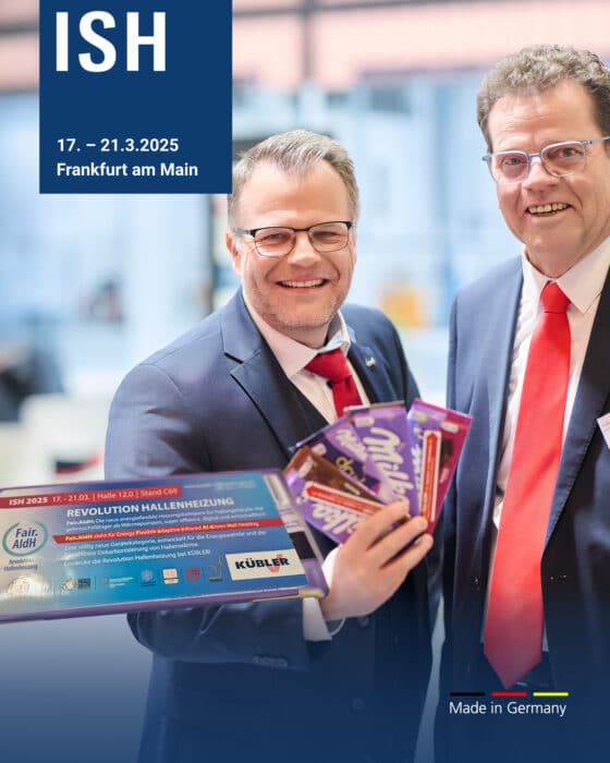 Two men with brochures at ISH Messe Frankfurt 2025